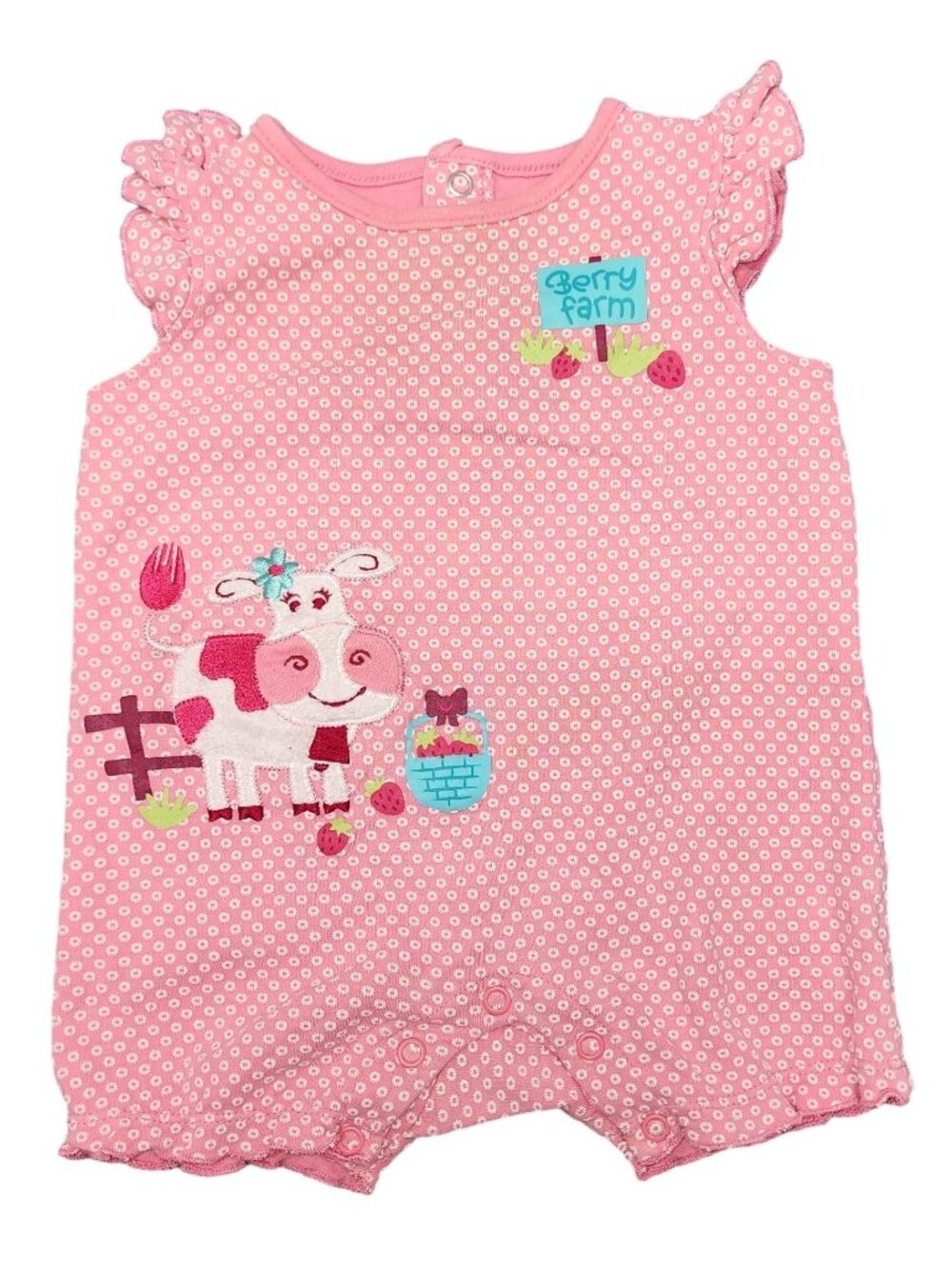 Baby Girls Jumping Beans Pink Berry Farm Cow Floral Romper 3-6 Months Outfit